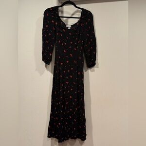 Ghost London Women’s Elegant Black Dress with Red Cherry Accents